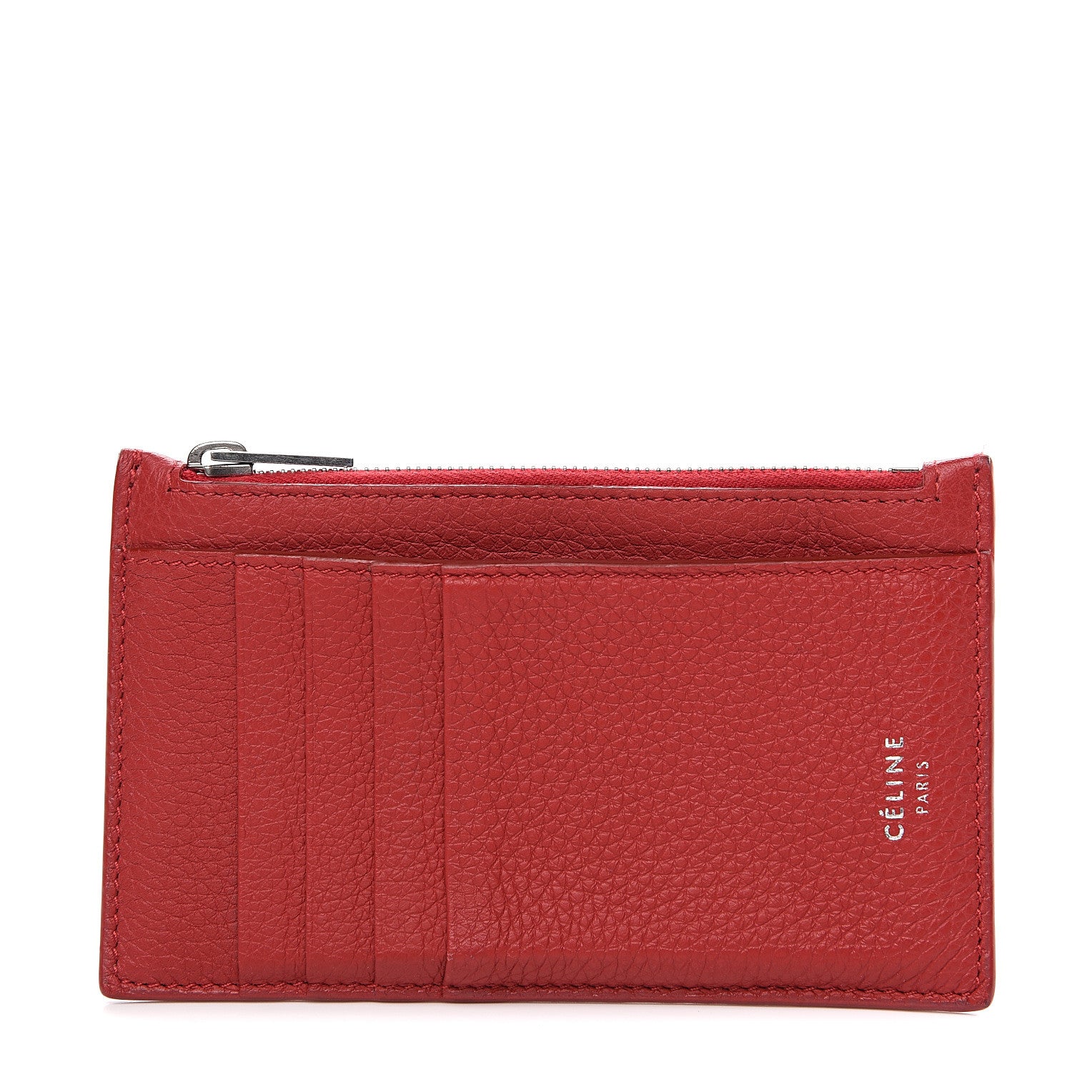 Celine Grained Calfskin Zipped Card Holder Red 1 of 7
