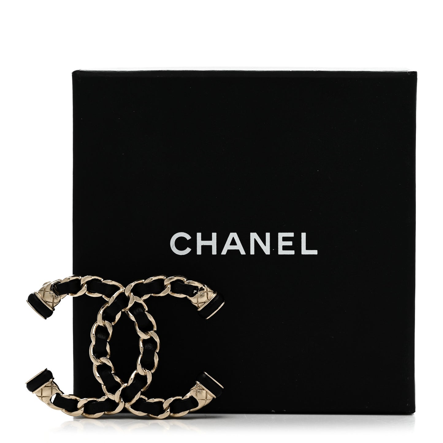 Lambskin Chain CC Brooch Black Gold