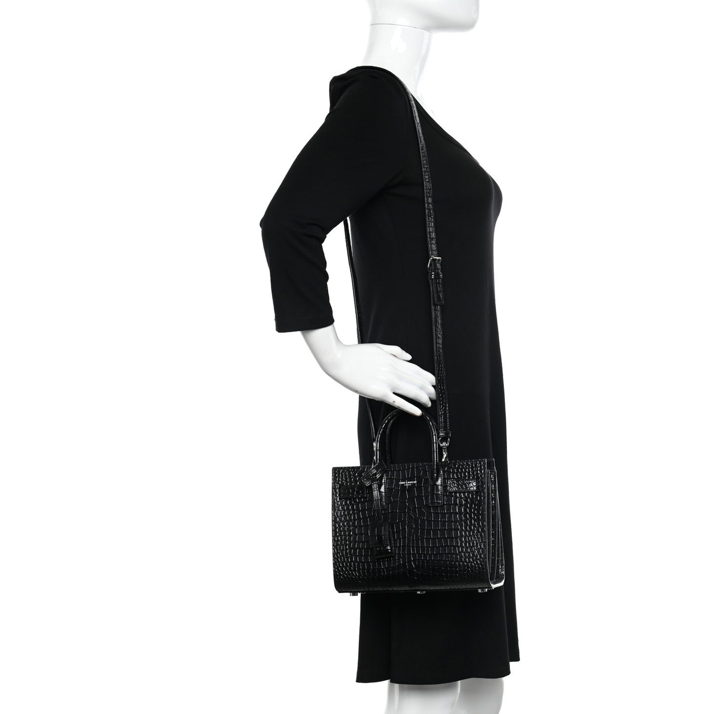 Calfskin Crocodile Embossed Nano Sac De Jour Black