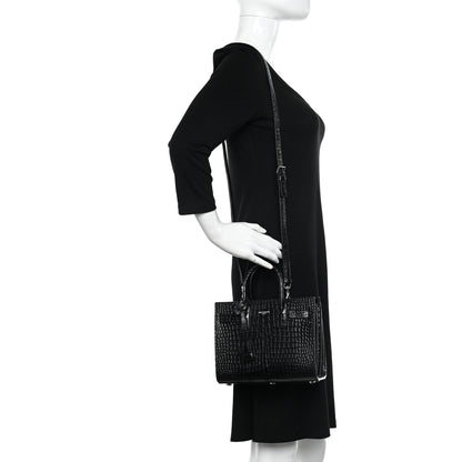 Saint Laurent Calfskin Crocodile Embossed Nano Sac De Jour Black 2 of 12