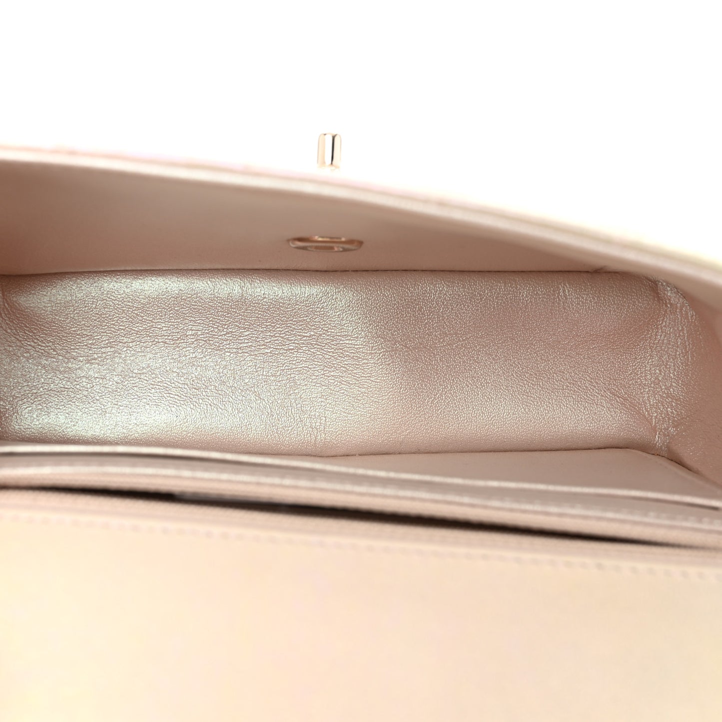 Iridescent Lambskin Quilted Mini Rectangular Flap Ivory