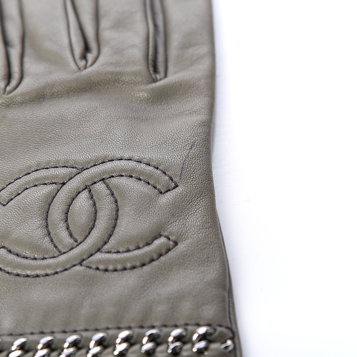Chanel Lambskin Chain CC Gloves 7.5 Grey 4 of 6