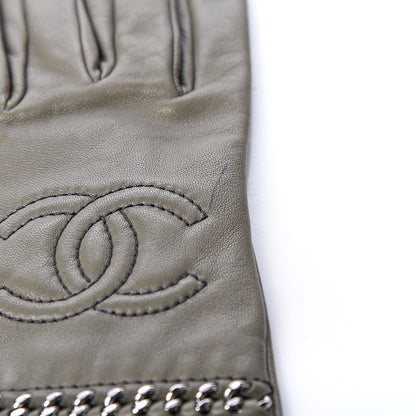 Chanel Lambskin Chain CC Gloves 7.5 Grey 4 of 6