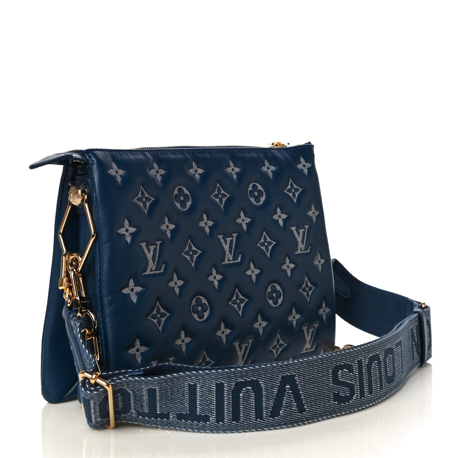Louis Vuitton Lambskin Embossed Monogram Coussin PM Denim Blue 3 of 12