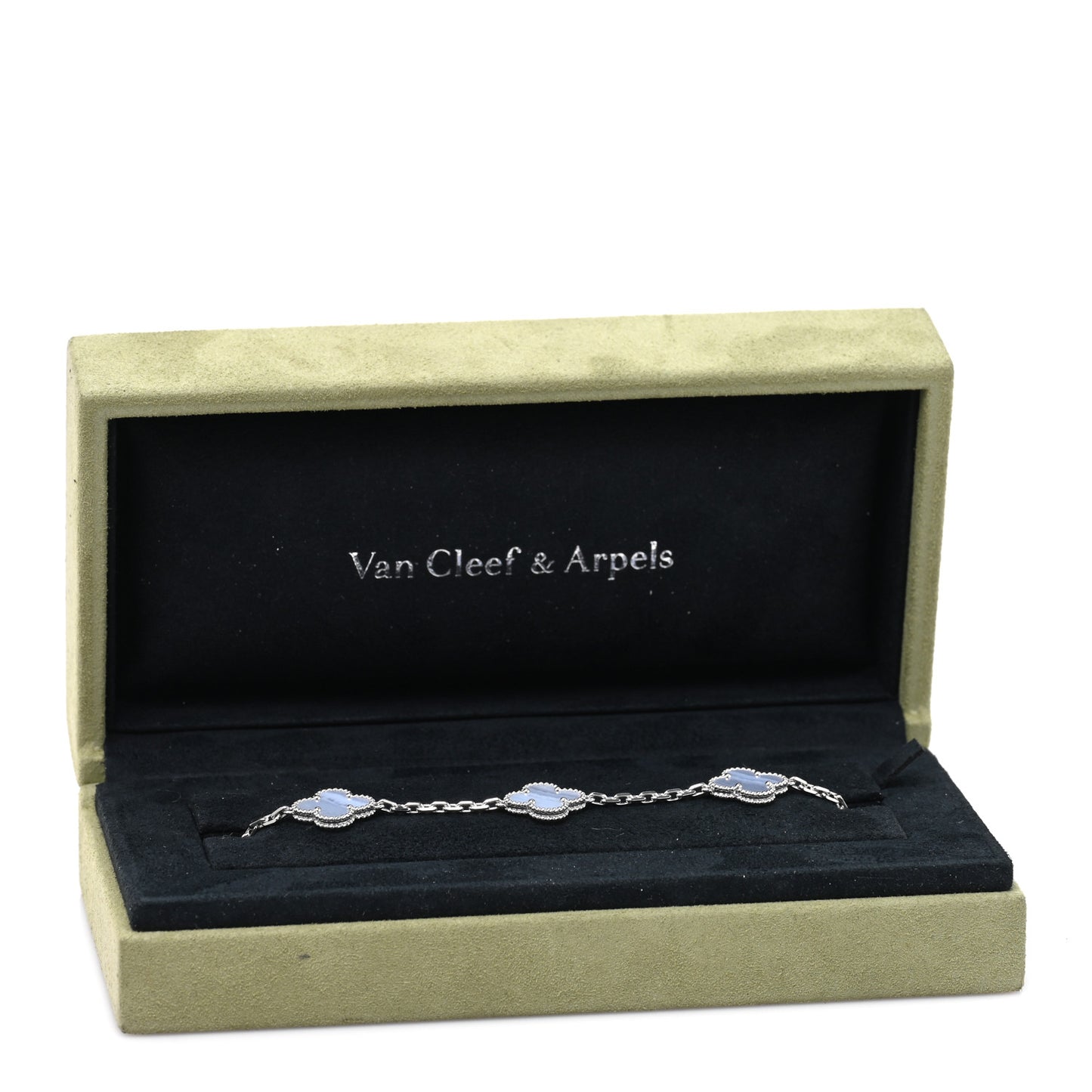 18K White Gold Chalcedony 5 Motifs Vintage Alhambra Bracelet