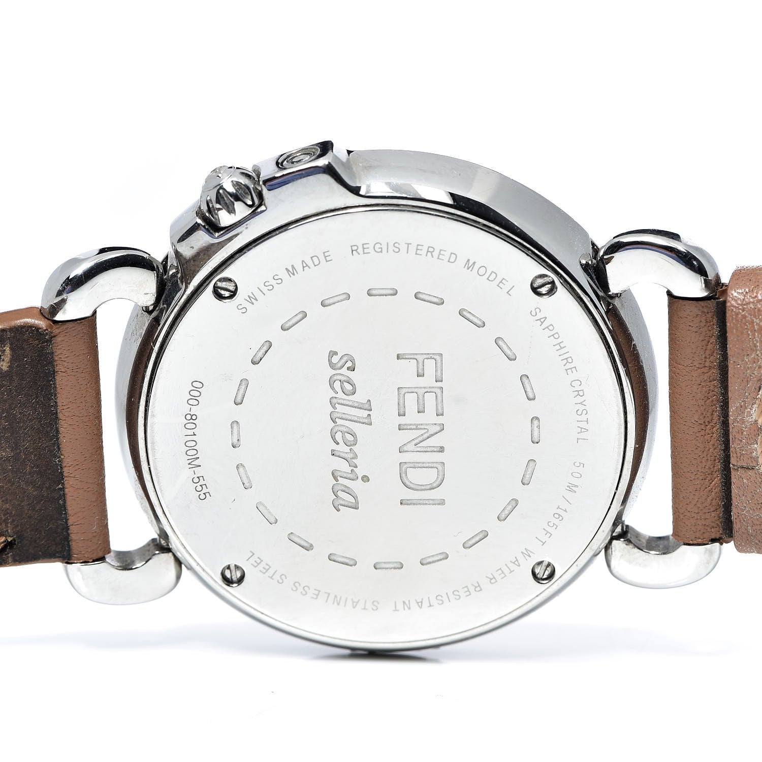 Fendi Stainless Steel Calfskin Diamond Mother of Pearl 37mm Selleria Quartz Watch Brown 5 of 10