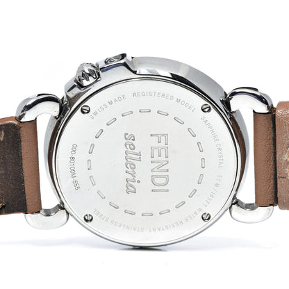 Fendi Stainless Steel Calfskin Diamond Mother of Pearl 37mm Selleria Quartz Watch Brown 5 of 10