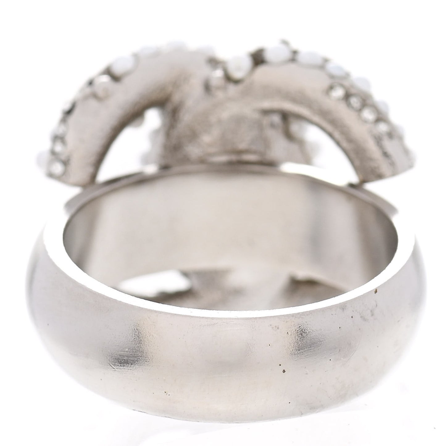 Crystal Pearl CC Ring 7 Silver