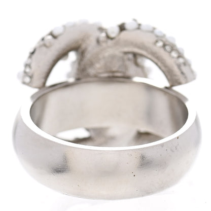 Chanel Crystal Pearl CC Ring 7 Silver 3 of 4