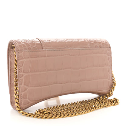 Balenciaga Shiny Calfskin Crocodile Embossed Hourglass Chain Bag Nude Beige 3 of 11