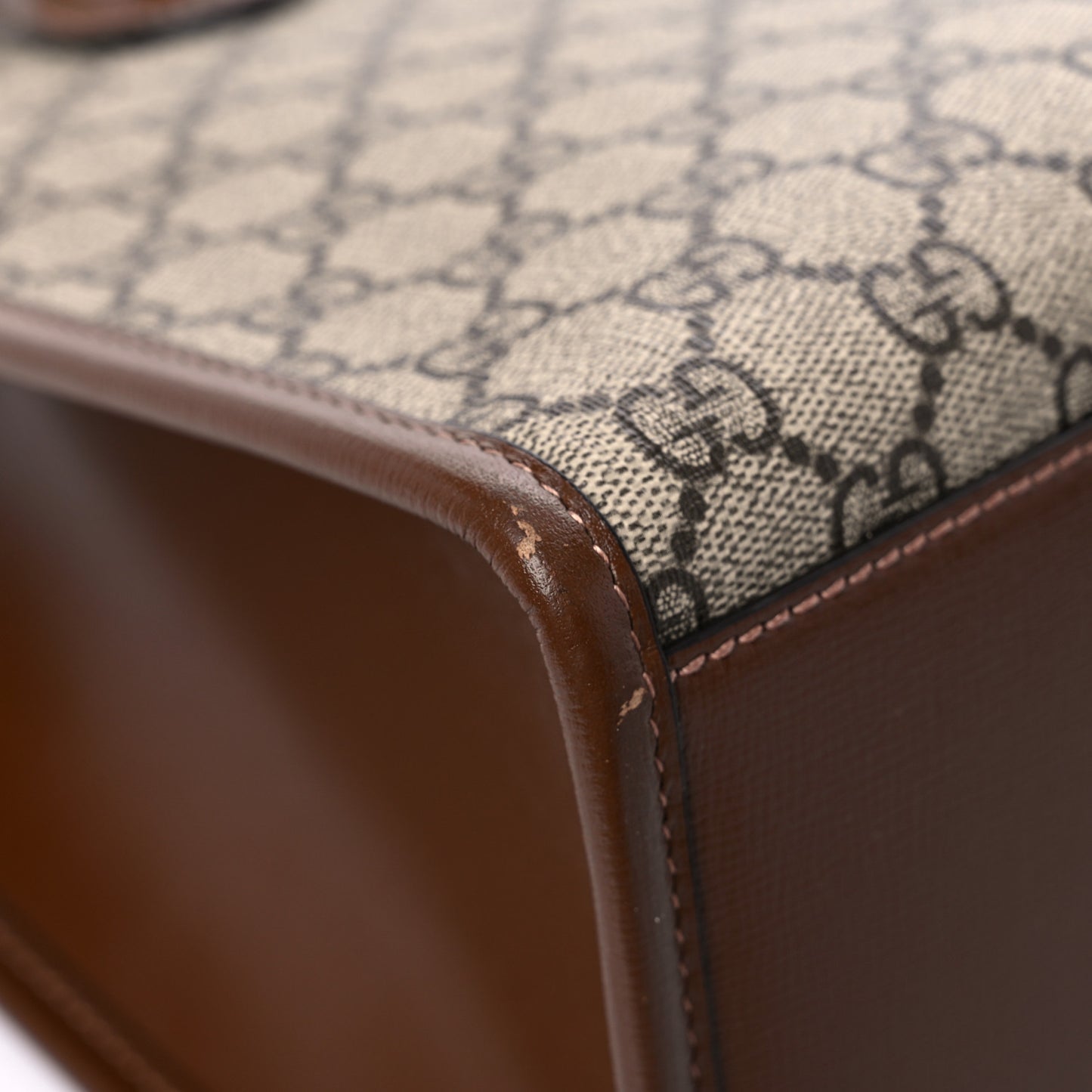 GG Supreme Monogram Azalea Calfskin Small Retro Interlocking G Tote Bag Beige Ebony Brown Sugar