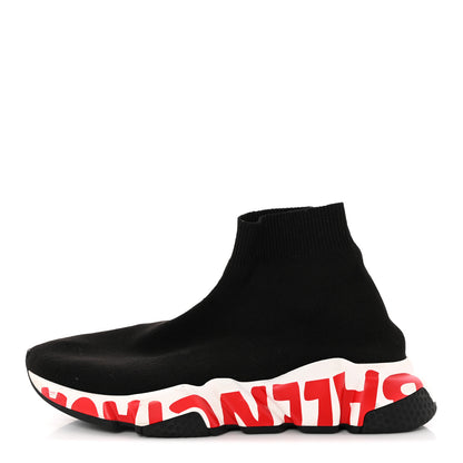 Balenciaga Neoprene Knit Womens Speed Graffiti Sneakers 37 Black White Red 1 of 16