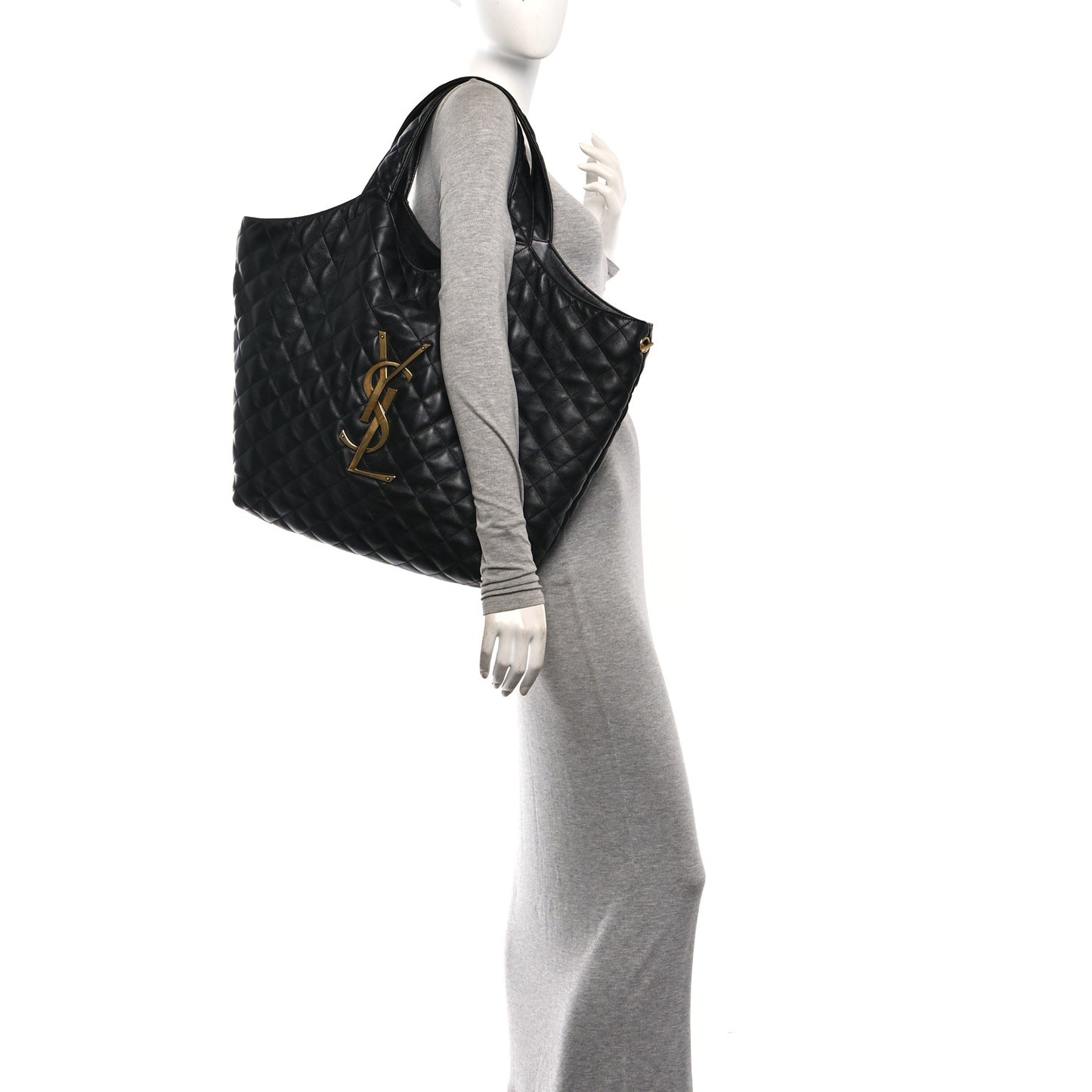 Lambskin Quilted Maxi Icare Shopping Tote Black