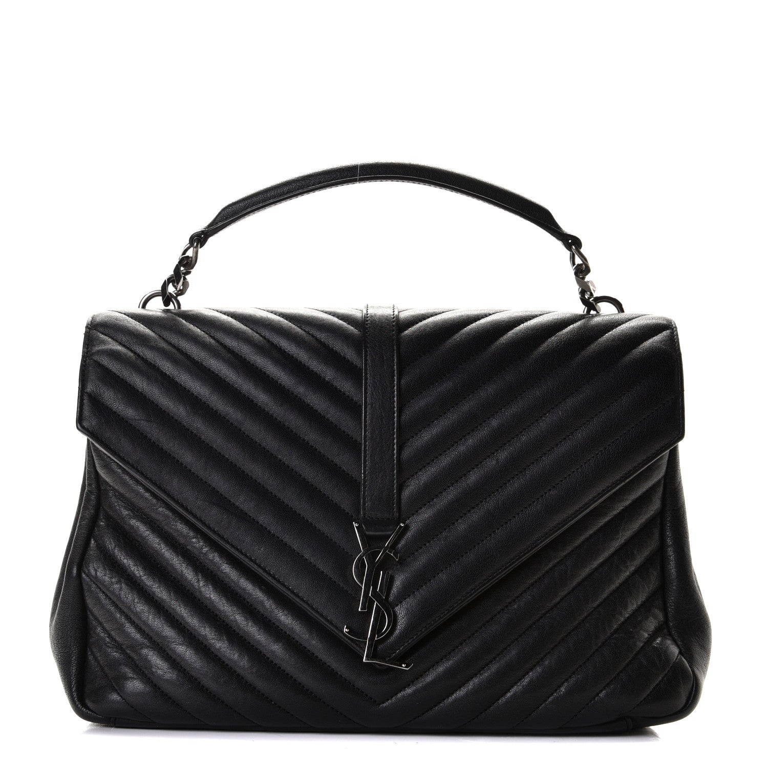 Saint Laurent Sheepskin Matelasse Chevron Monogram Monochrome Large College Satchel Black 1 of 9