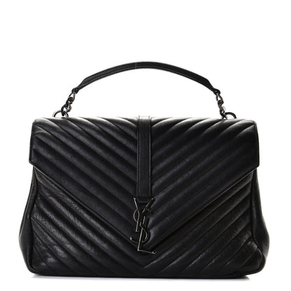 Saint Laurent Sheepskin Matelasse Chevron Monogram Monochrome Large College Satchel Black 1 of 9