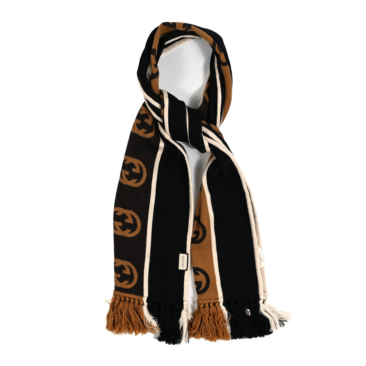 Gucci Wool Cotton Jergy Fringe Scarf Black 1 of 4