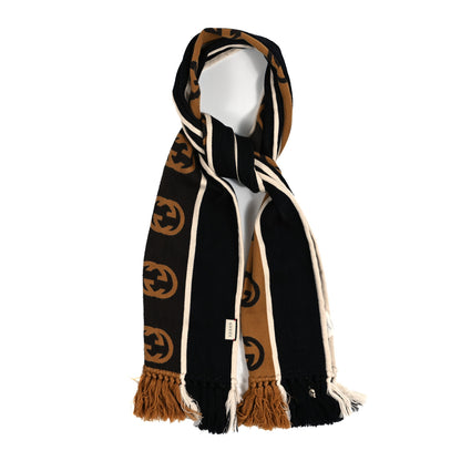 Gucci Wool Cotton Jergy Fringe Scarf Black 1 of 4