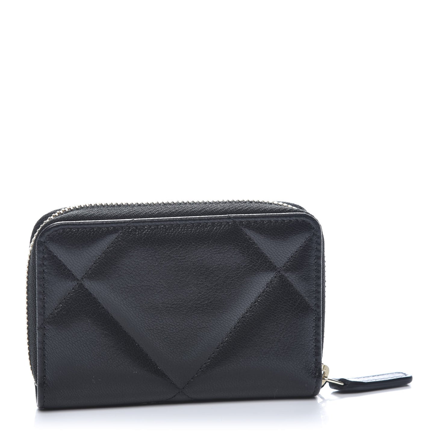 Lambskin Quilted Chanel 19 Zip Around Coin Purse Wallet Black