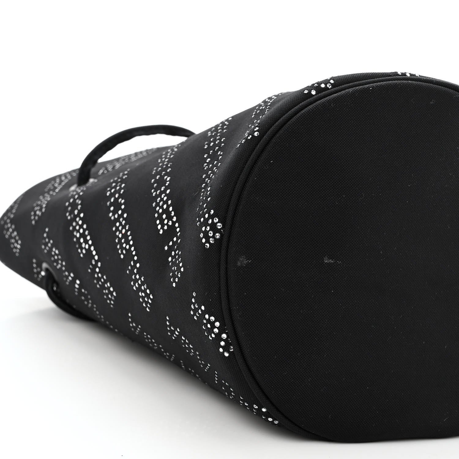 Balenciaga Recycled Sport Nylon Crystal Allover Logo Wheel Drawstring Bucket Bag Black Crystal 8 of 9