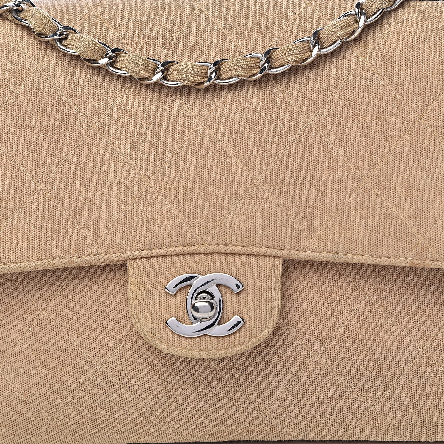 Chanel Jersey Quilted Jumbo Single Flap Beige 15 of 15