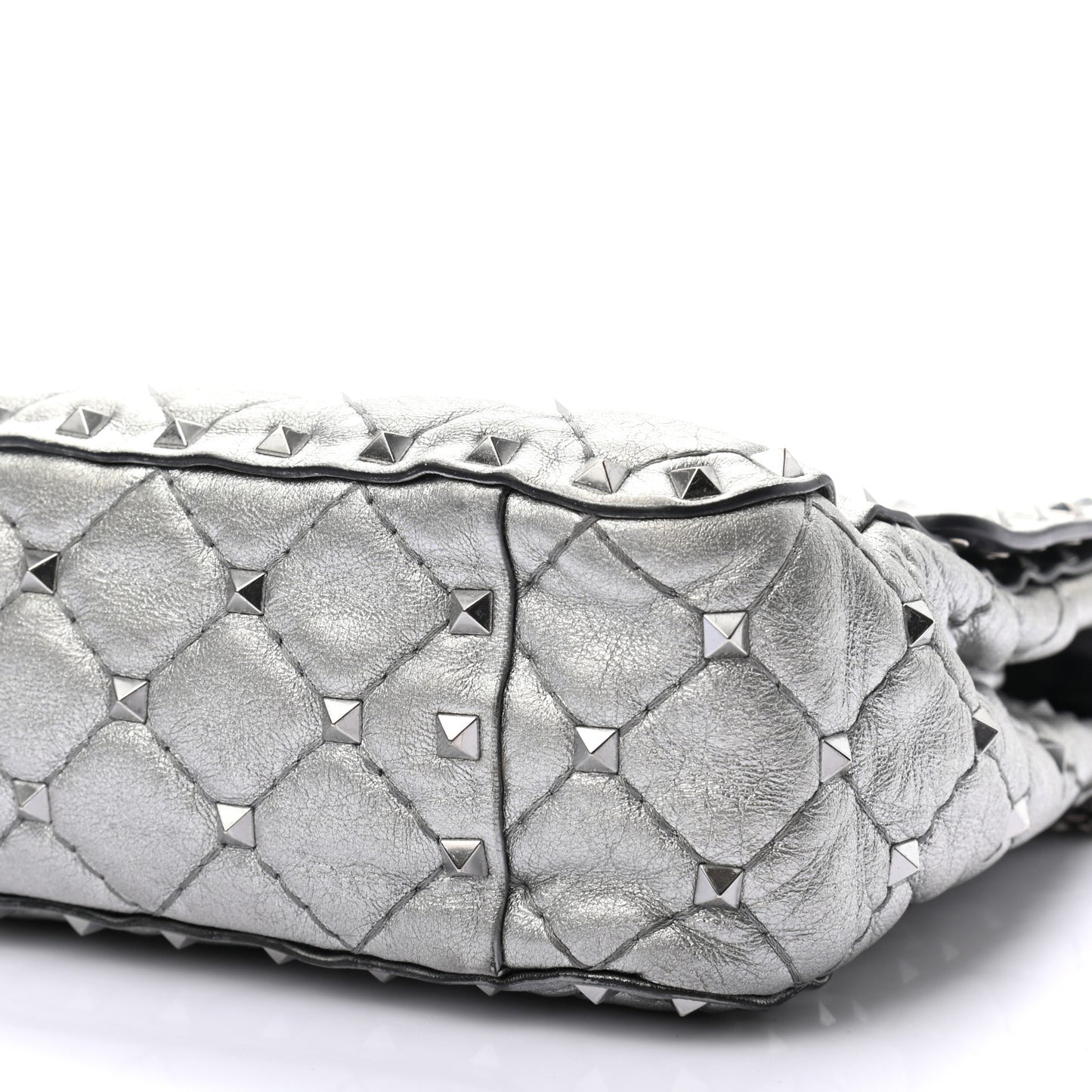 Metallic Nappa Medium Rockstud Spike Shoulder Bag Silver
