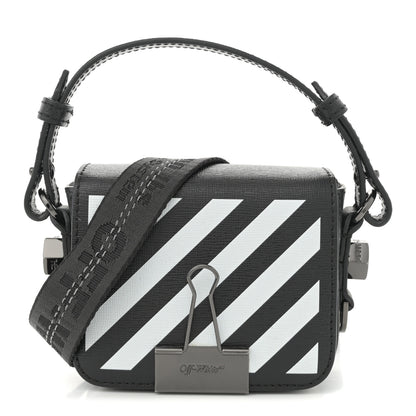 Off-White Saffiano Striped Baby Diag Binder Clip Bag Black White 1 of 12