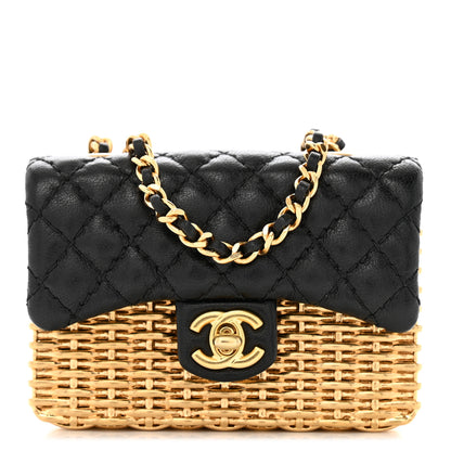 Chanel Woven Metal Lambskin Quilted Micro Flap Black Gold 1 of 10