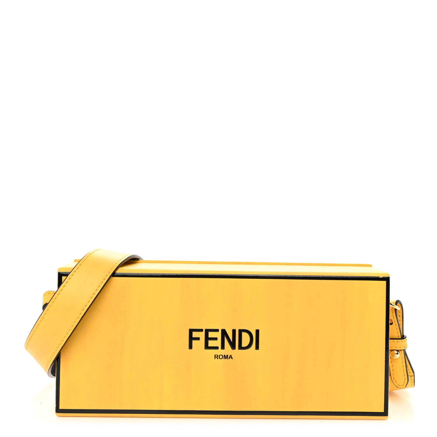 Fendi Vitello Fluffy Logo Horizontal Box Crossbody Bag Yellow Box Black 1 of 11