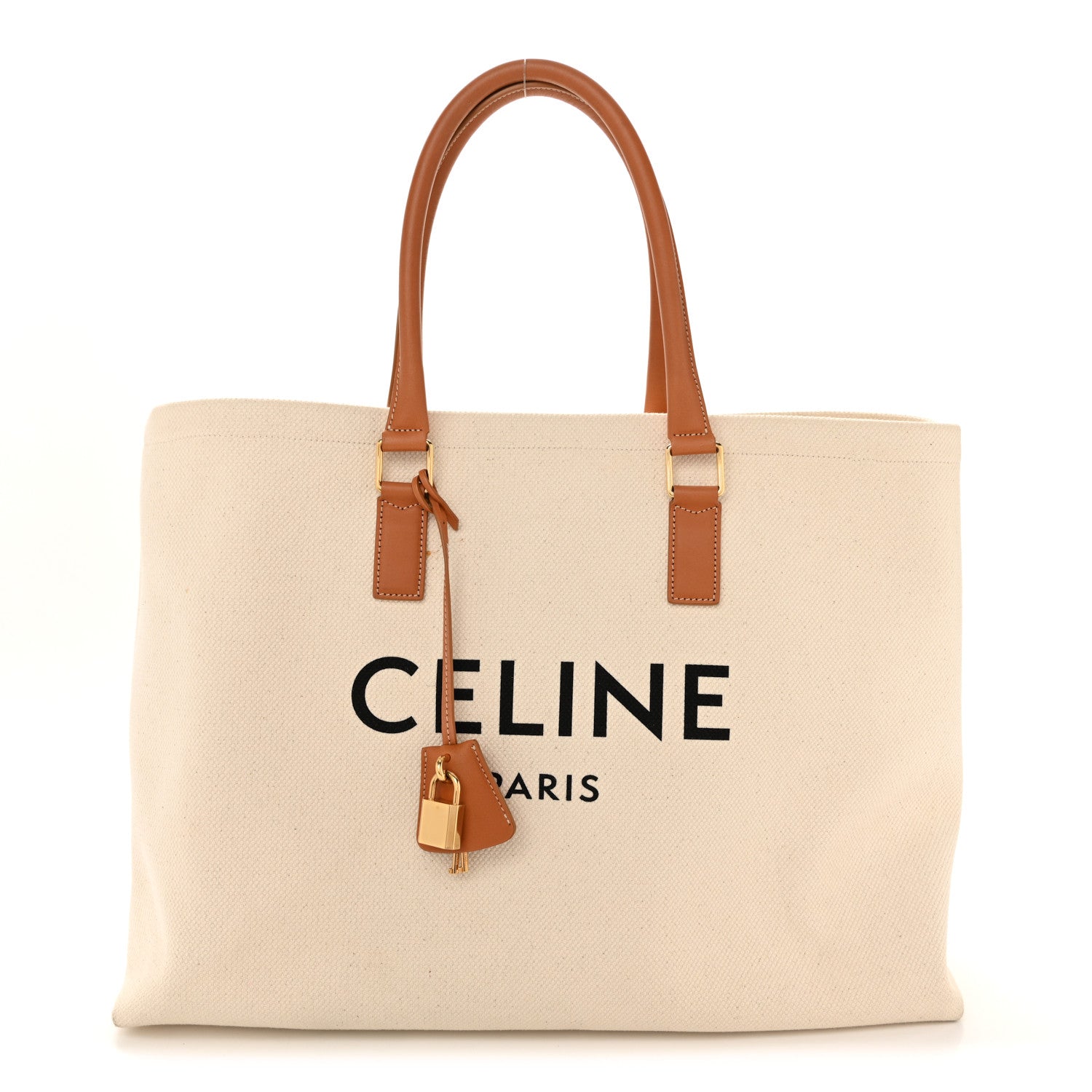 Celine Canvas Calfskin Horizontal Cabas Natural Tan 1 of 14