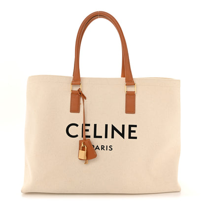 Celine Canvas Calfskin Horizontal Cabas Natural Tan 1 of 14