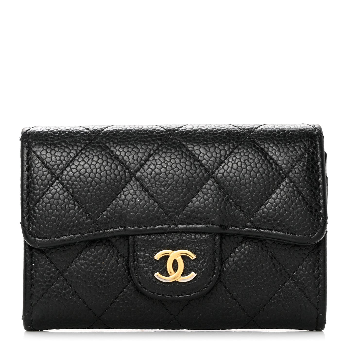 Caviar Quilted Flap Card Holder Black
