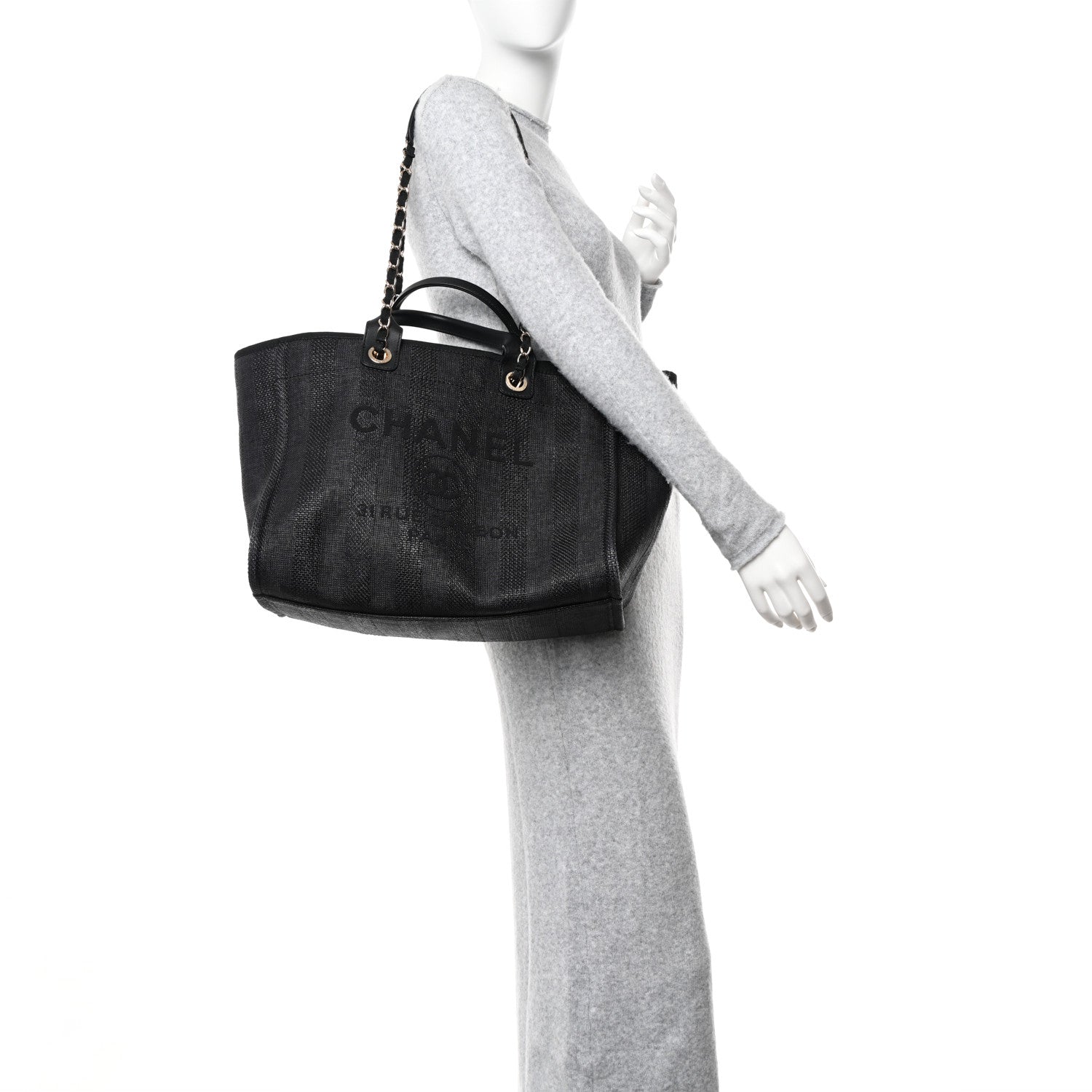 Chanel Mixed Fibers Calfskin Striped Medium Deauville Tote Black 2 of 11