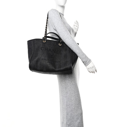 Chanel Mixed Fibers Calfskin Striped Medium Deauville Tote Black 2 of 11