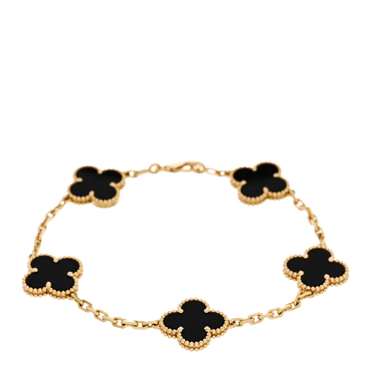 18K Yellow Gold Black Onyx 5 Motifs Vintage Alhambra Bracelet