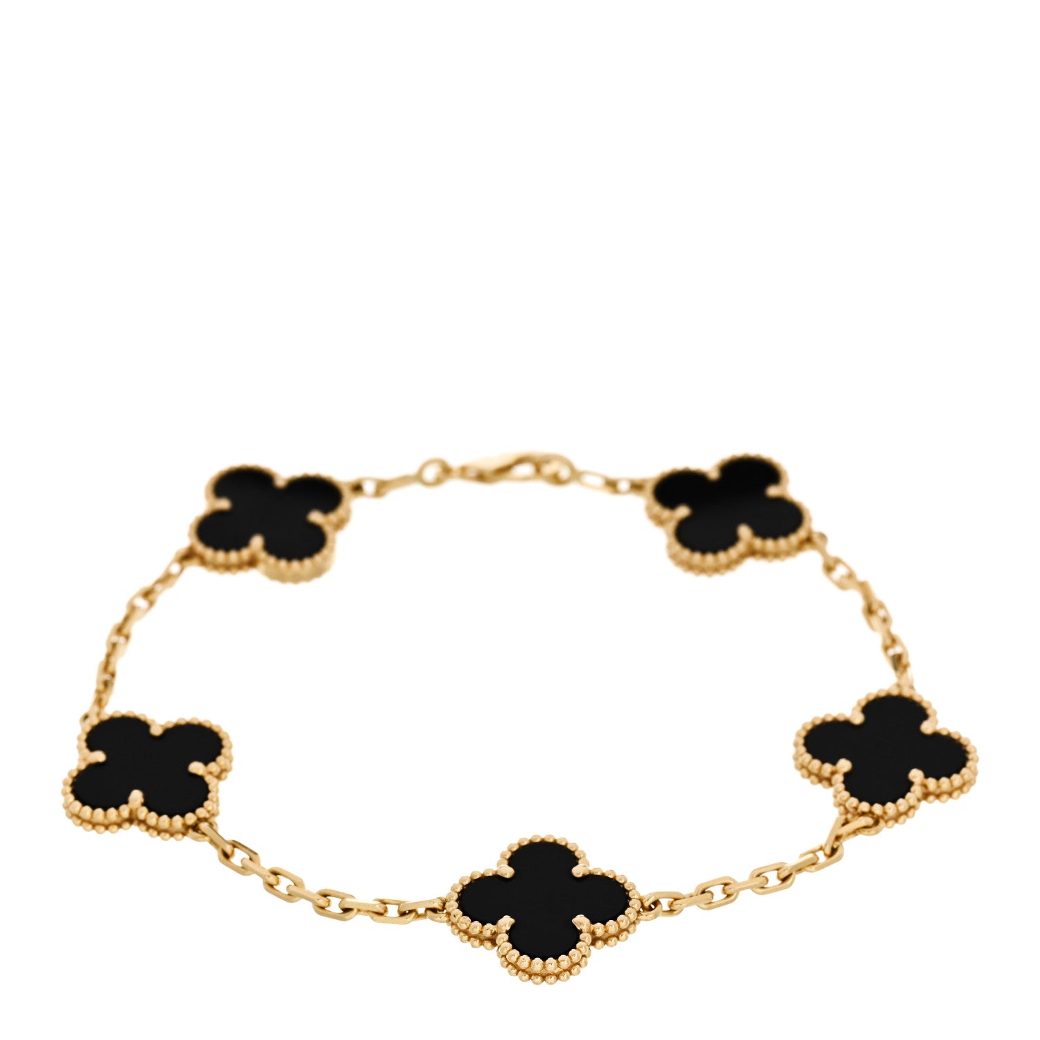 Van Cleef & Arpels 18K Yellow Gold Black Onyx 5 Motifs Vintage Alhambra Bracelet 1 of 5