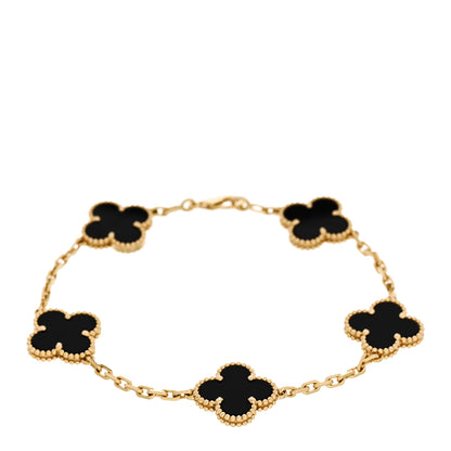 Van Cleef & Arpels 18K Yellow Gold Black Onyx 5 Motifs Vintage Alhambra Bracelet 1 of 5