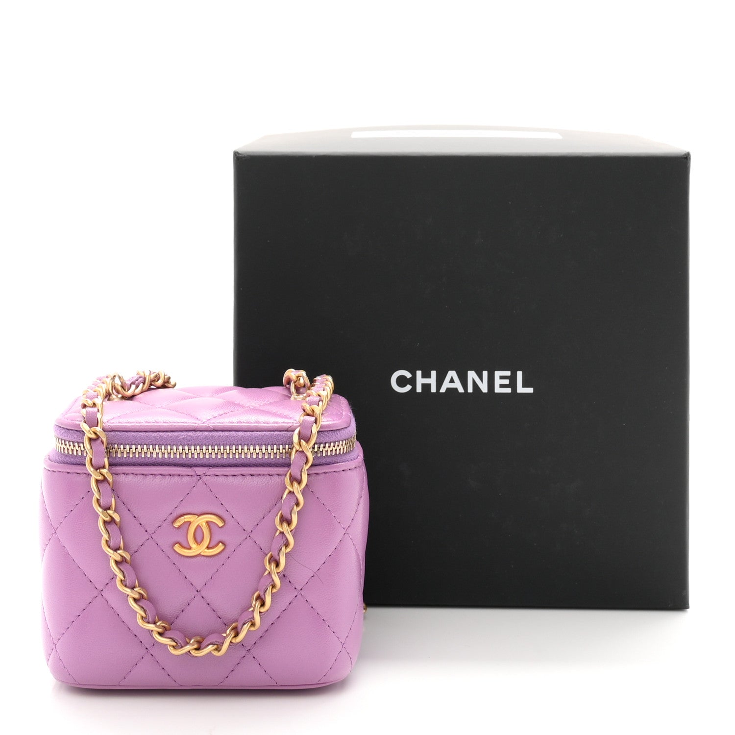 Chanel Lambskin Quilted Pearl Crush Mini Vanity Case With Chain