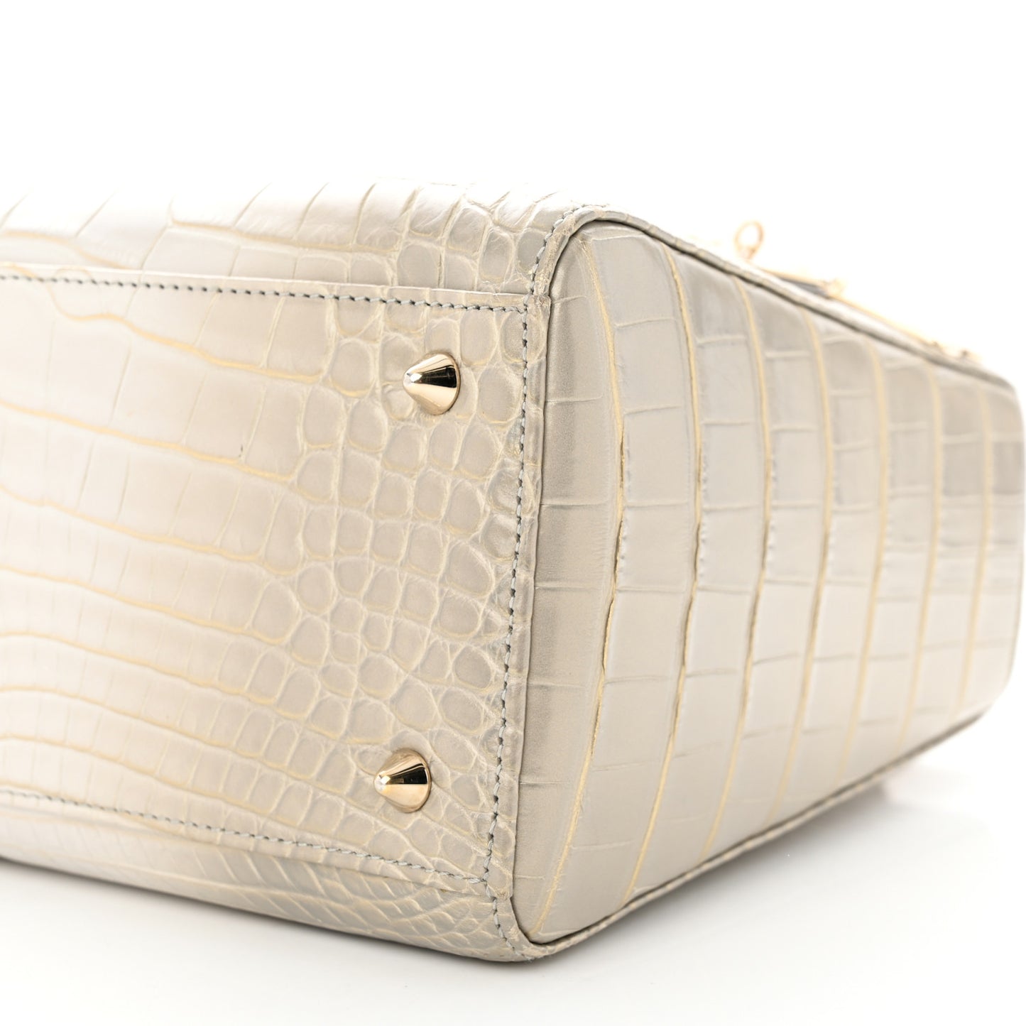 Metallic Alligator Medium Lady Dior White Grey