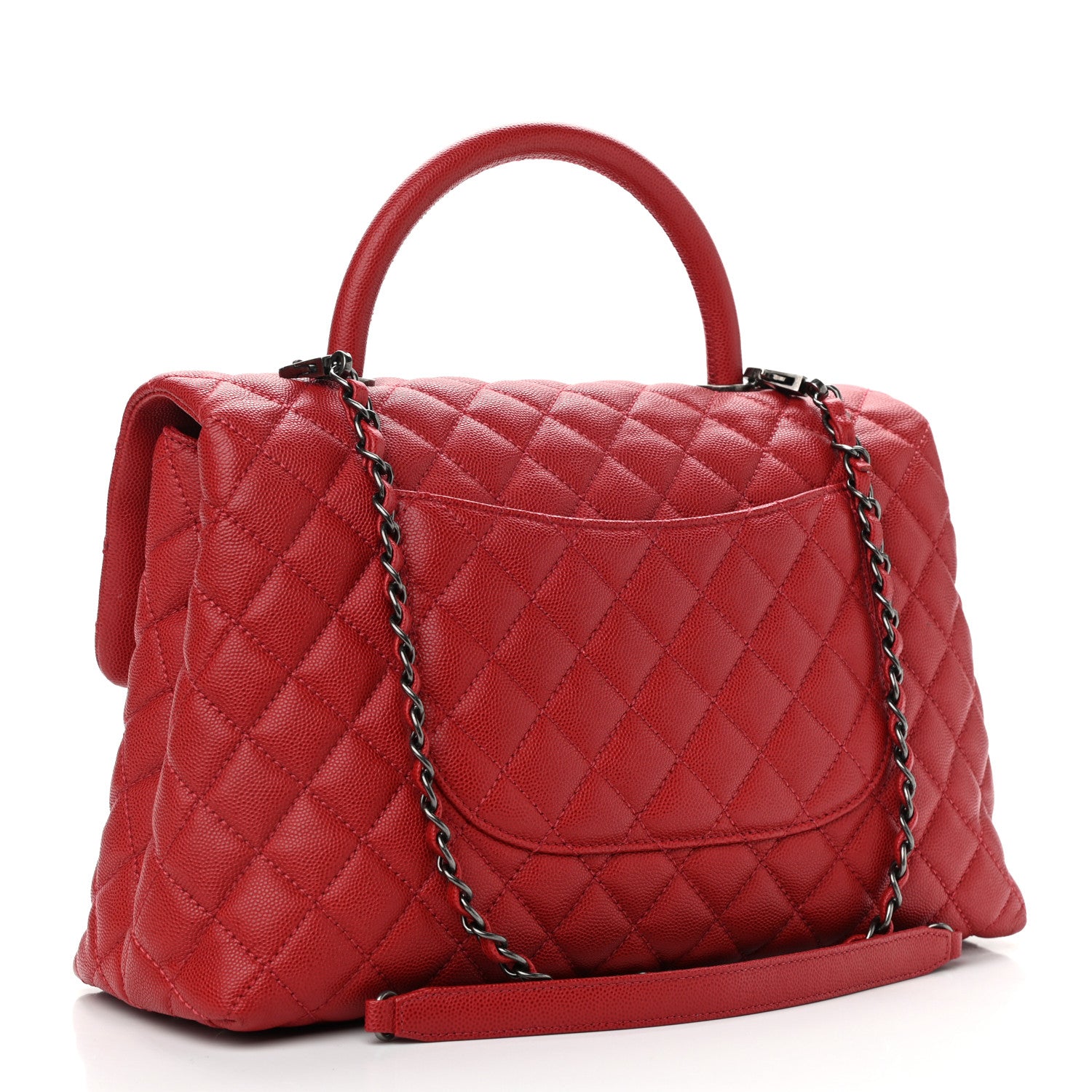 Chanel Caviar Quilted Medium Coco Handle Flap Red 3 of 10