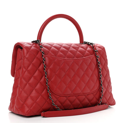 Chanel Caviar Quilted Medium Coco Handle Flap Red 3 of 10