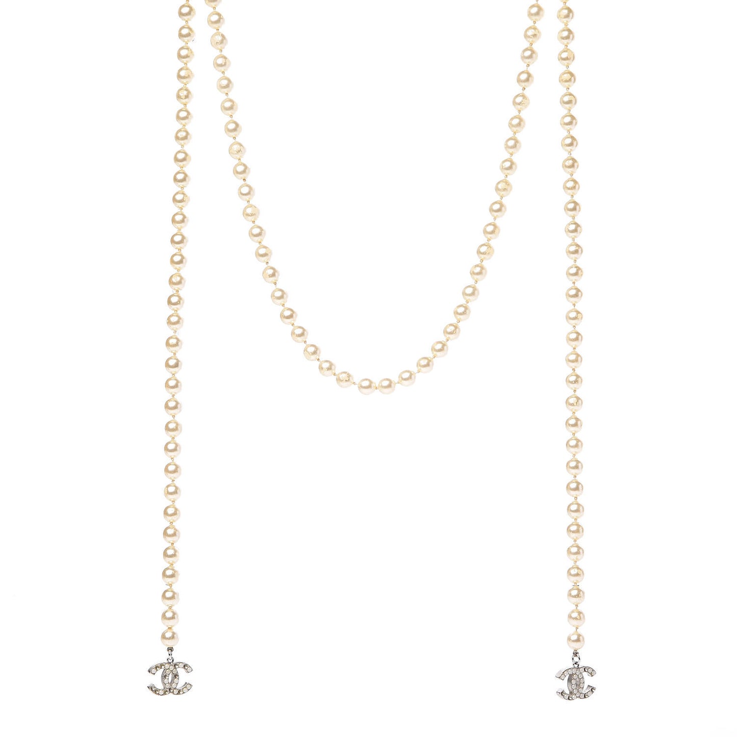 Pearl CC Long Necklace Silver