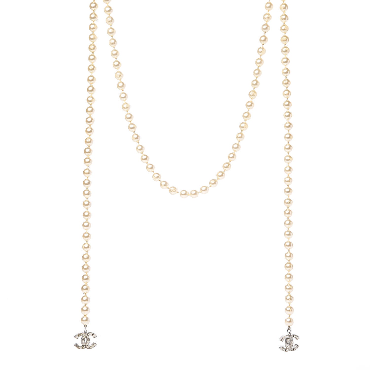 Chanel Pearl CC Long Necklace Silver 1 of 5