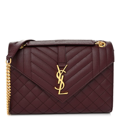 Saint Laurent Grain De Poudre Textured Mixed Matelasse Medium Triquilt Monogram Satchel Rouge Legion 1 of 10