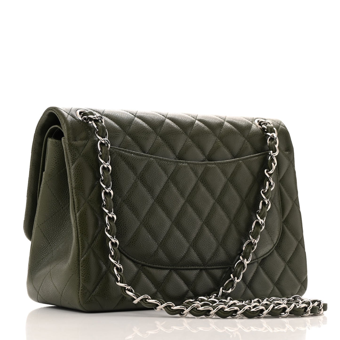 Caviar Quilted Jumbo Double Flap Vert Fonce