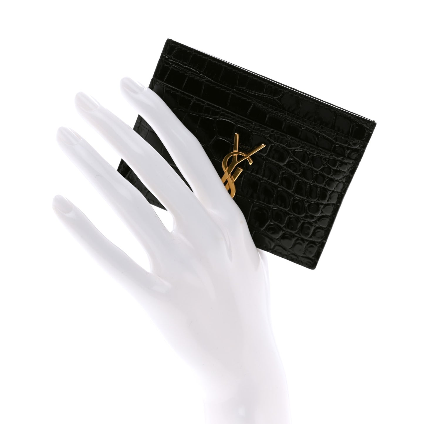 Calfskin Crocodile Embossed Monogram Credit Card Case Black