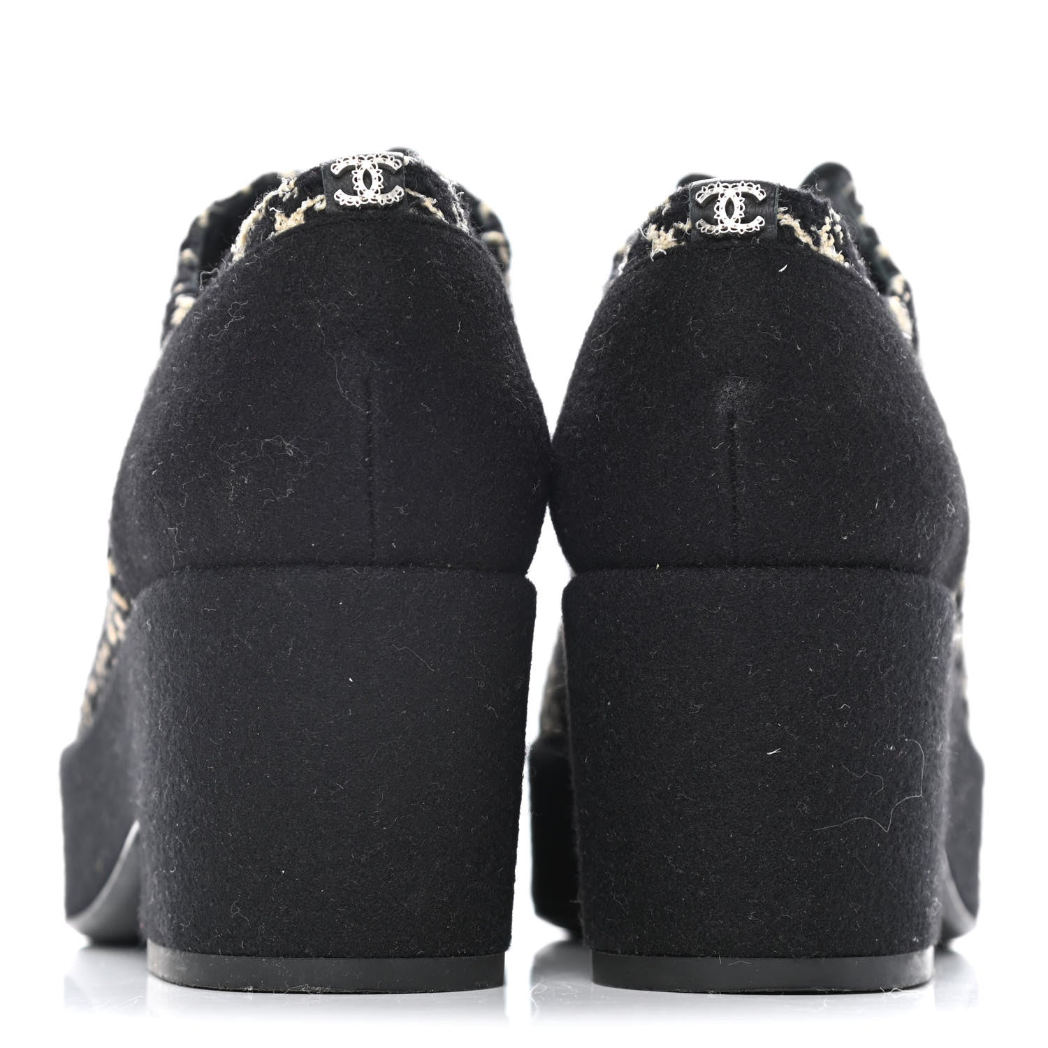 Chanel Tweed Lace Up Platform Oxfords 37 Black Multicolor 896528