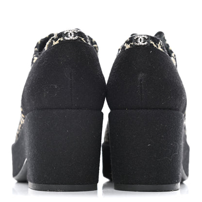 Chanel Tweed Lace Up Platform Oxfords 37 Black Multicolor 5 of 12