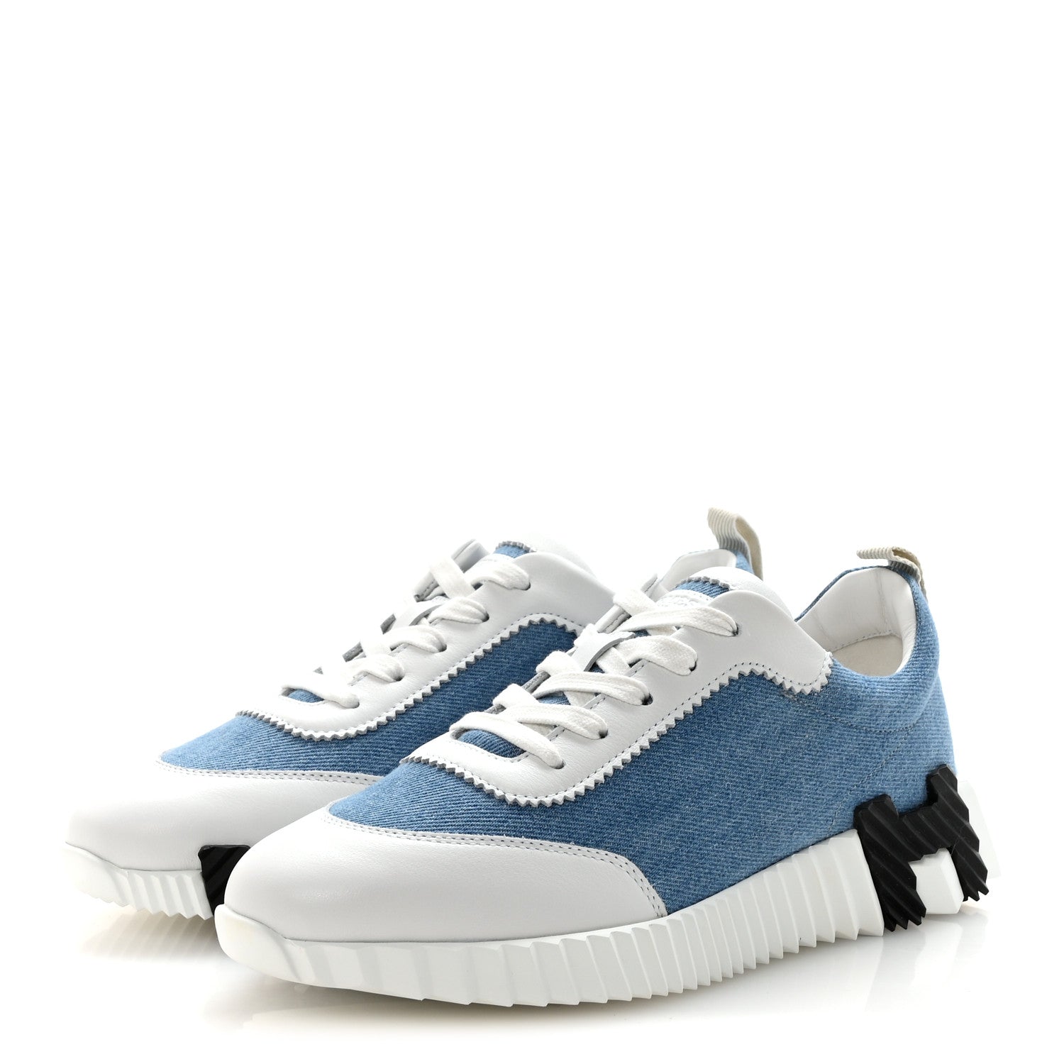 Hermes Denim Calfskin Bouncing Sneakers 37.5 Bleu Clair White 4 of 9