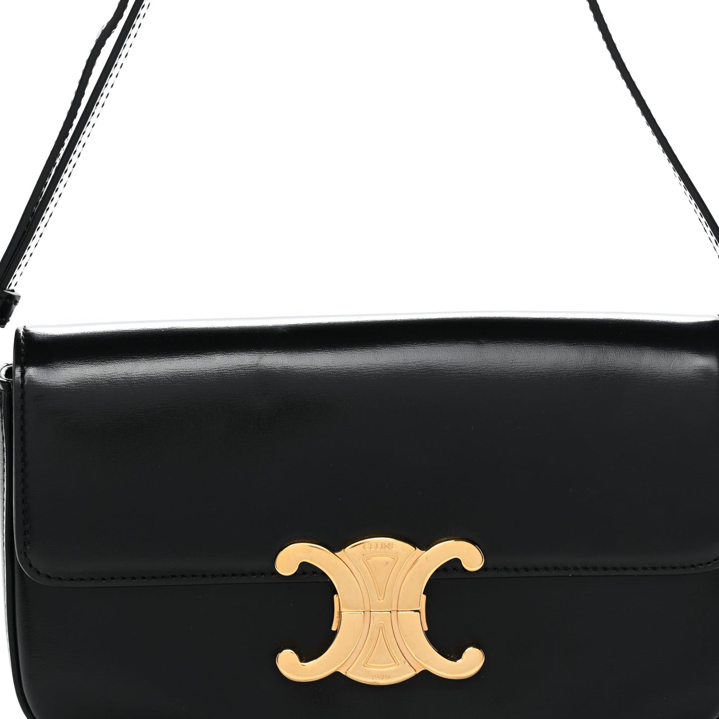 Shiny Calfskin Triomphe Shoulder Bag Black