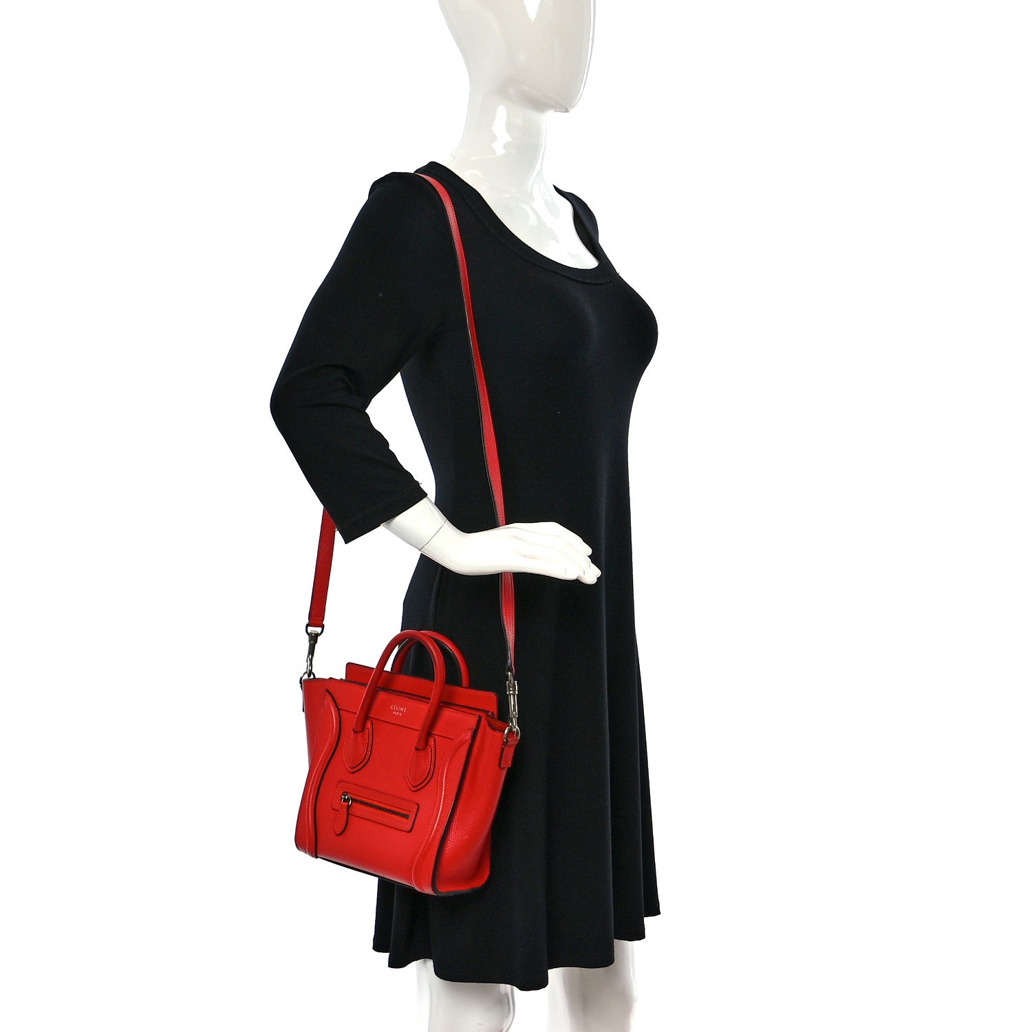 Celine Drummed Calfskin Nano Luggage Coquelicot 2 of 13